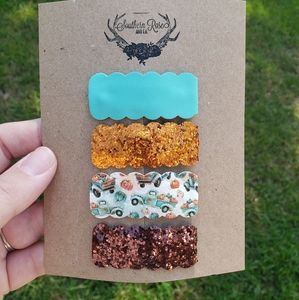 Pumpkin truck snap clip hair accessory set